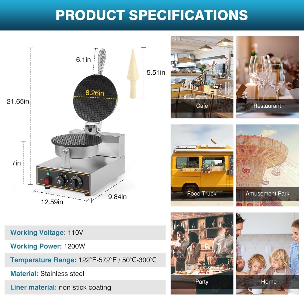 1200W Commercial Waffle Cone M - Waffle Cone Maker ulasan dan harga